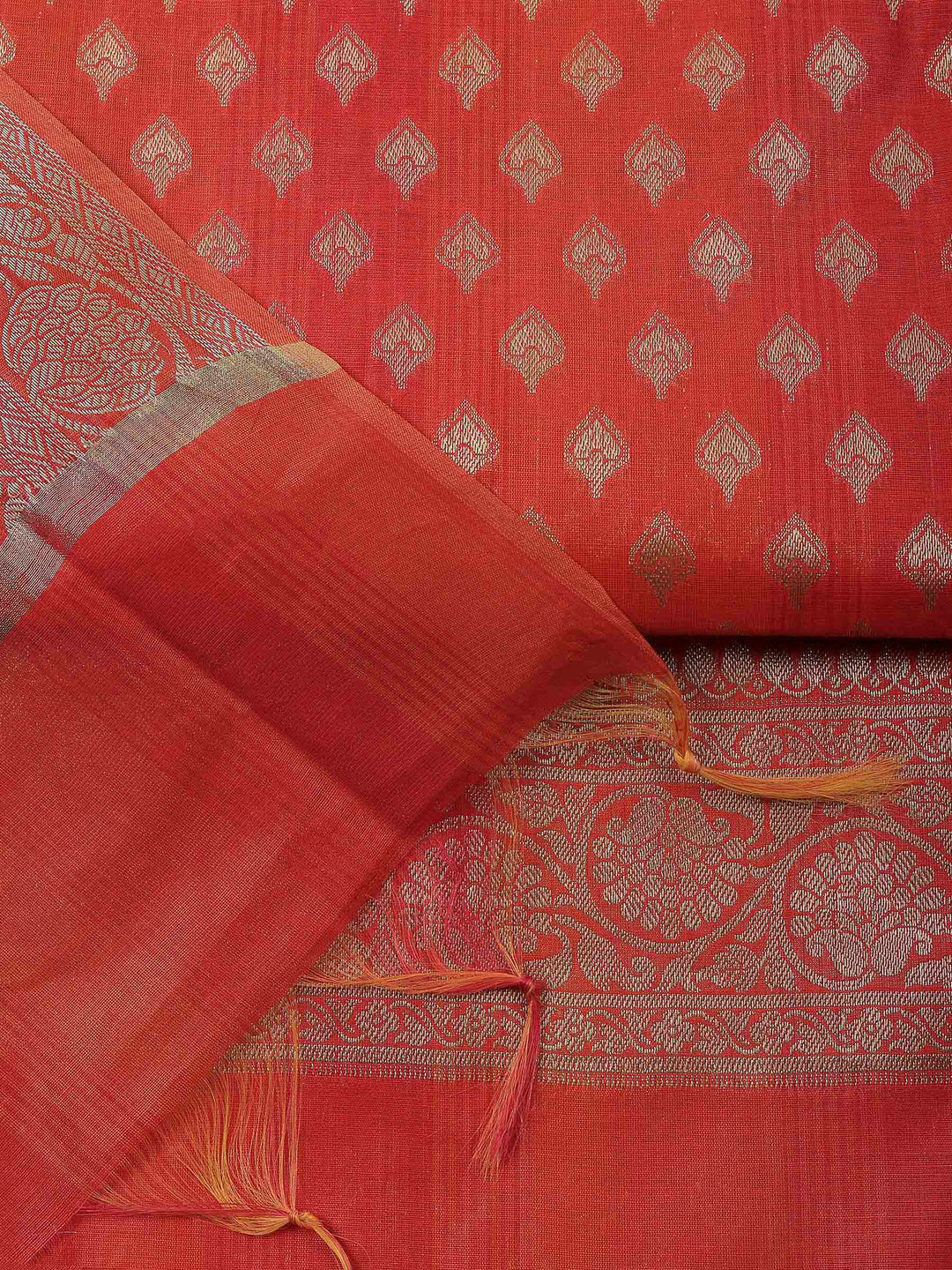 Rust Banarasi Chanderi Unstitched Dress Material