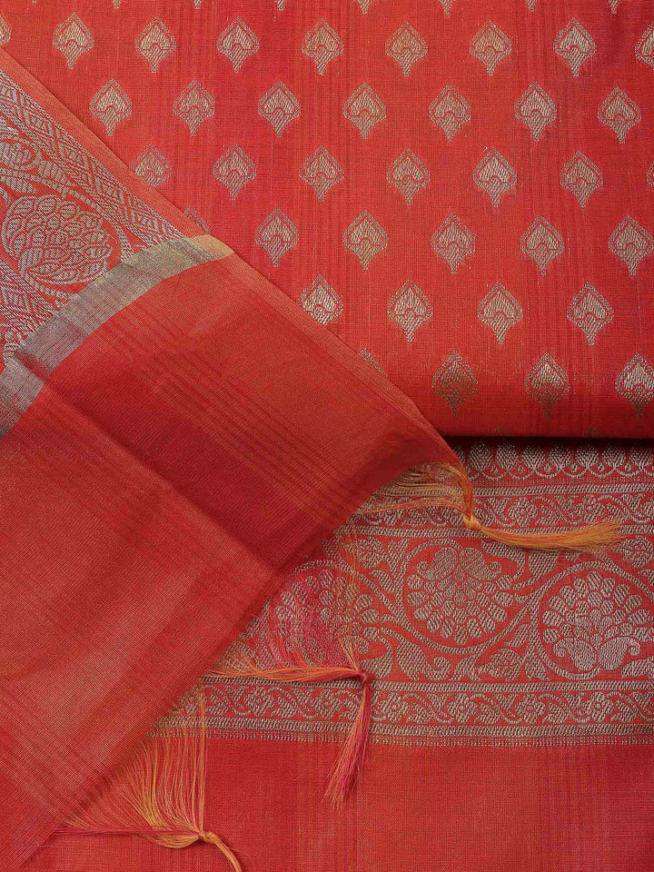 Rust Banarasi Chanderi Unstitched Dress Material