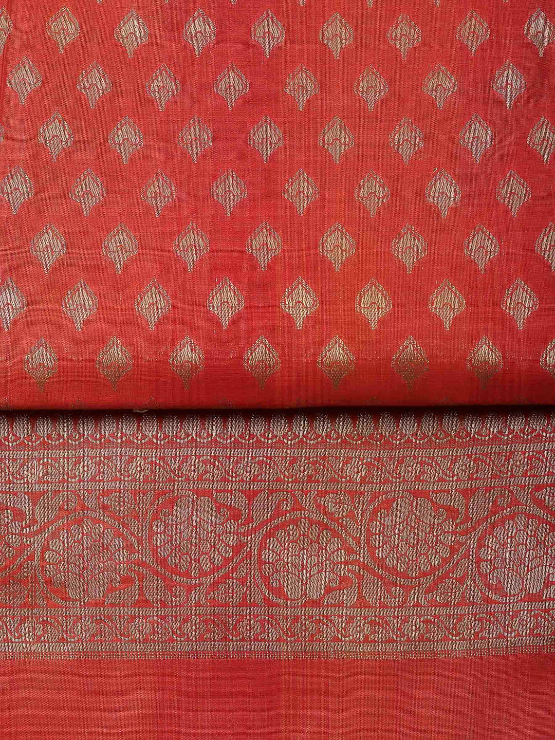 Rust Banarasi Chanderi Unstitched Dress Material