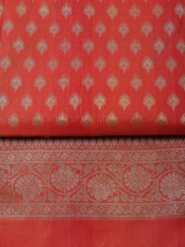 Rust Banarasi Chanderi Unstitched Dress Material