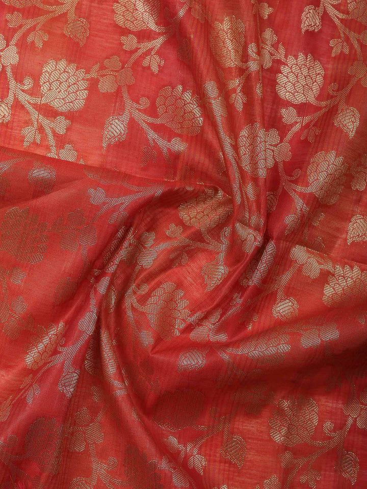 Rust Banarasi Chanderi Unstitched Dress Material