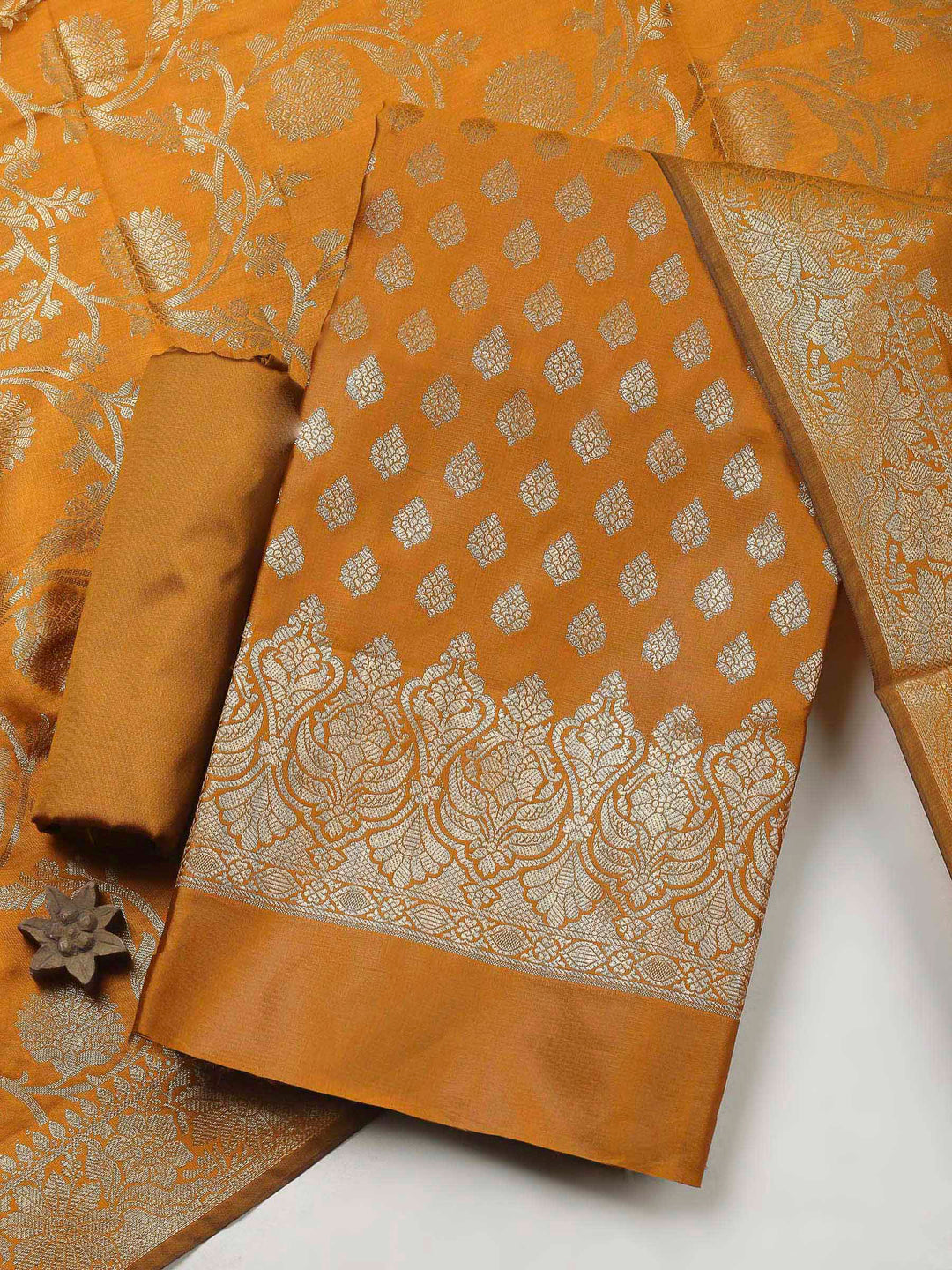 Mustard Woven Design Chanderi Unstitched Dress Material