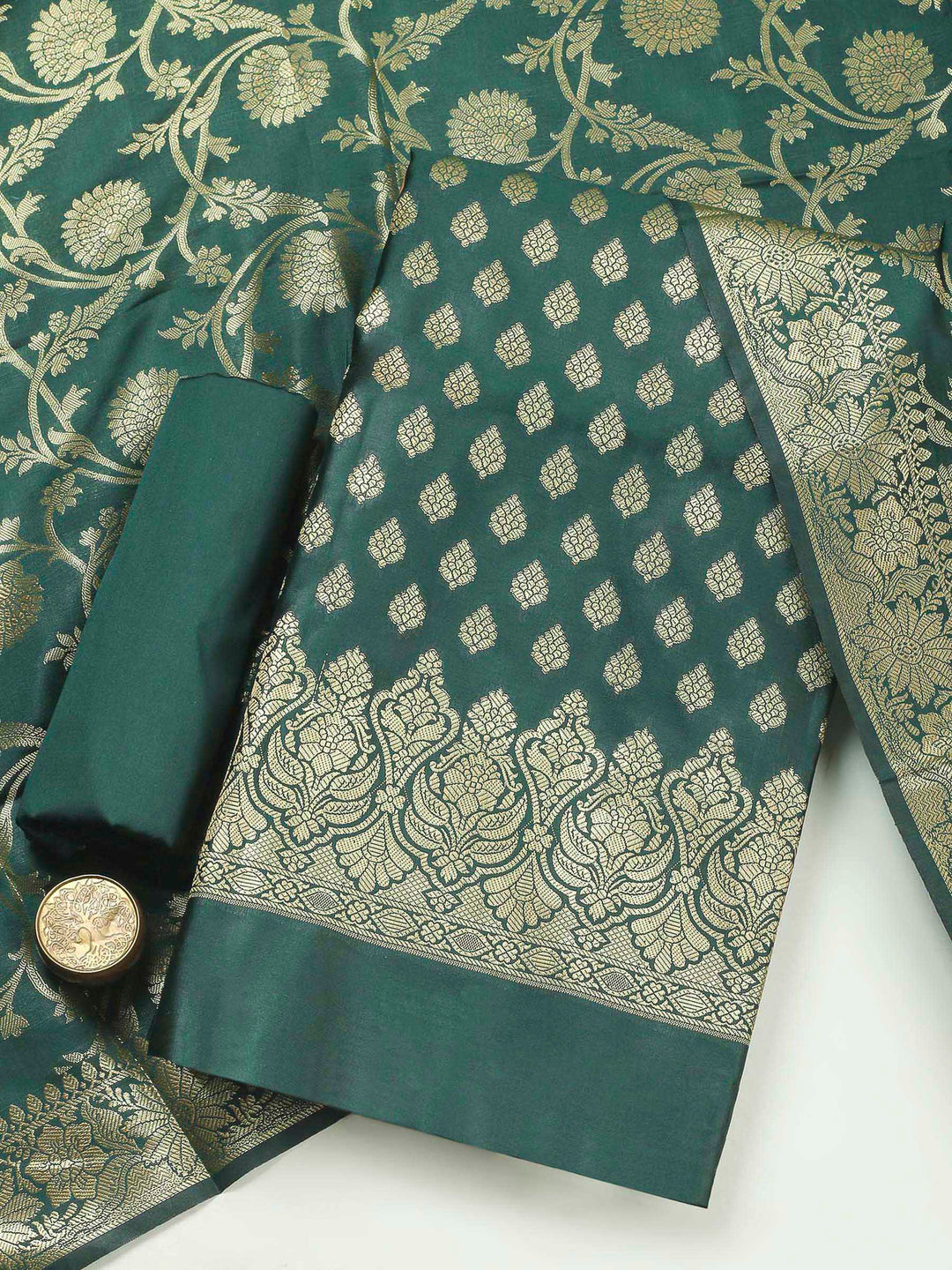 Rama Green Woven Design Chanderi Unstitched Dress Material