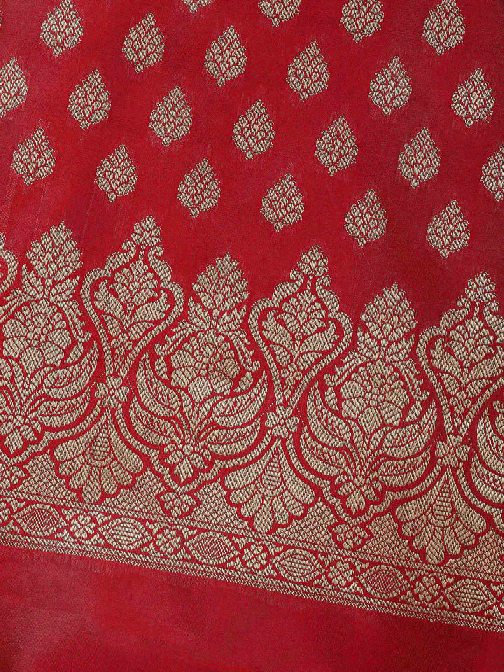 Red Woven Design Chanderi Unstitched Dress Material