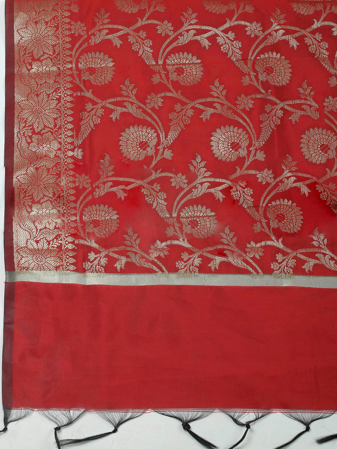 Red Woven Design Chanderi Unstitched Dress Material