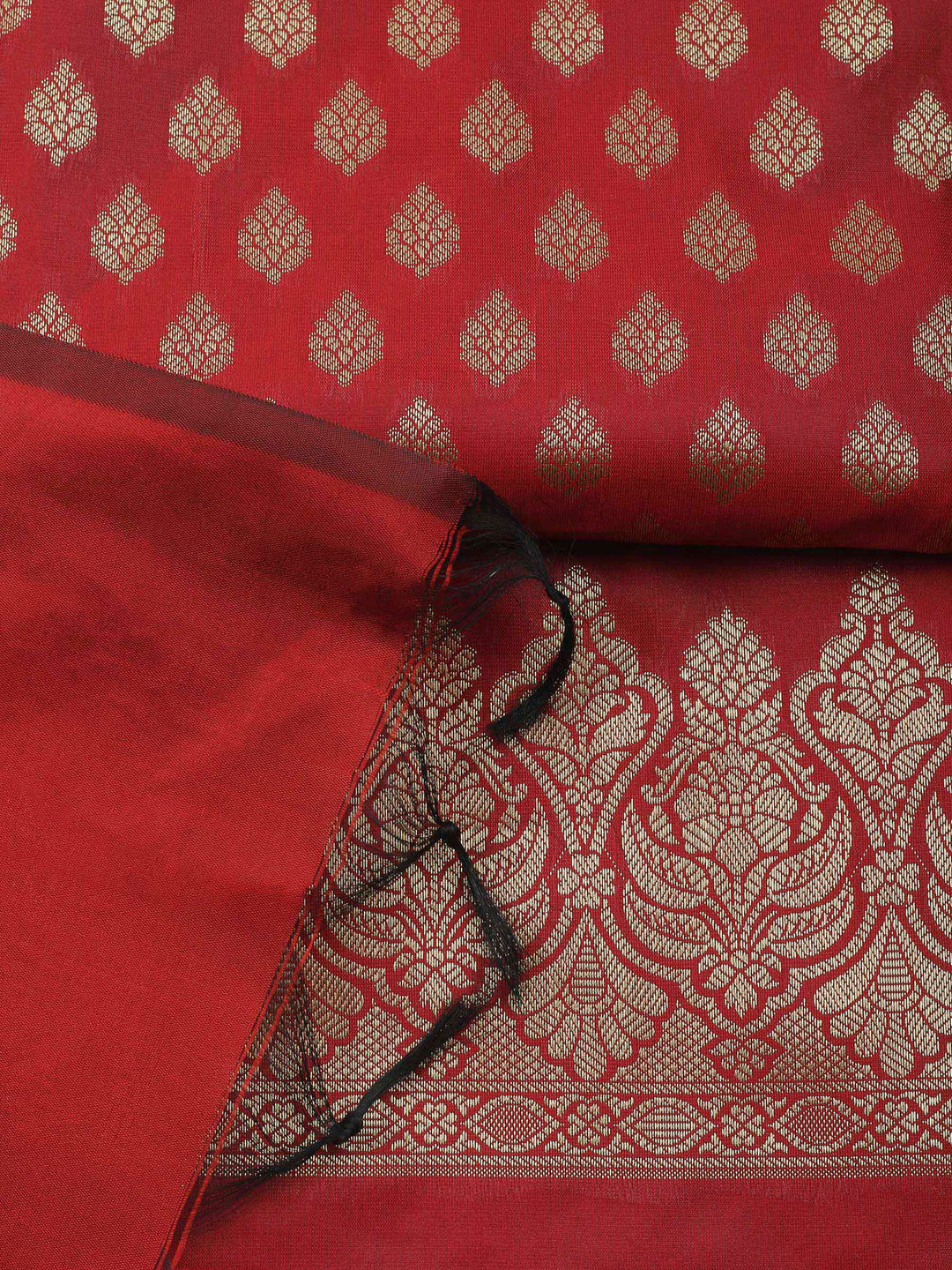 Red Woven Design Chanderi Unstitched Dress Material