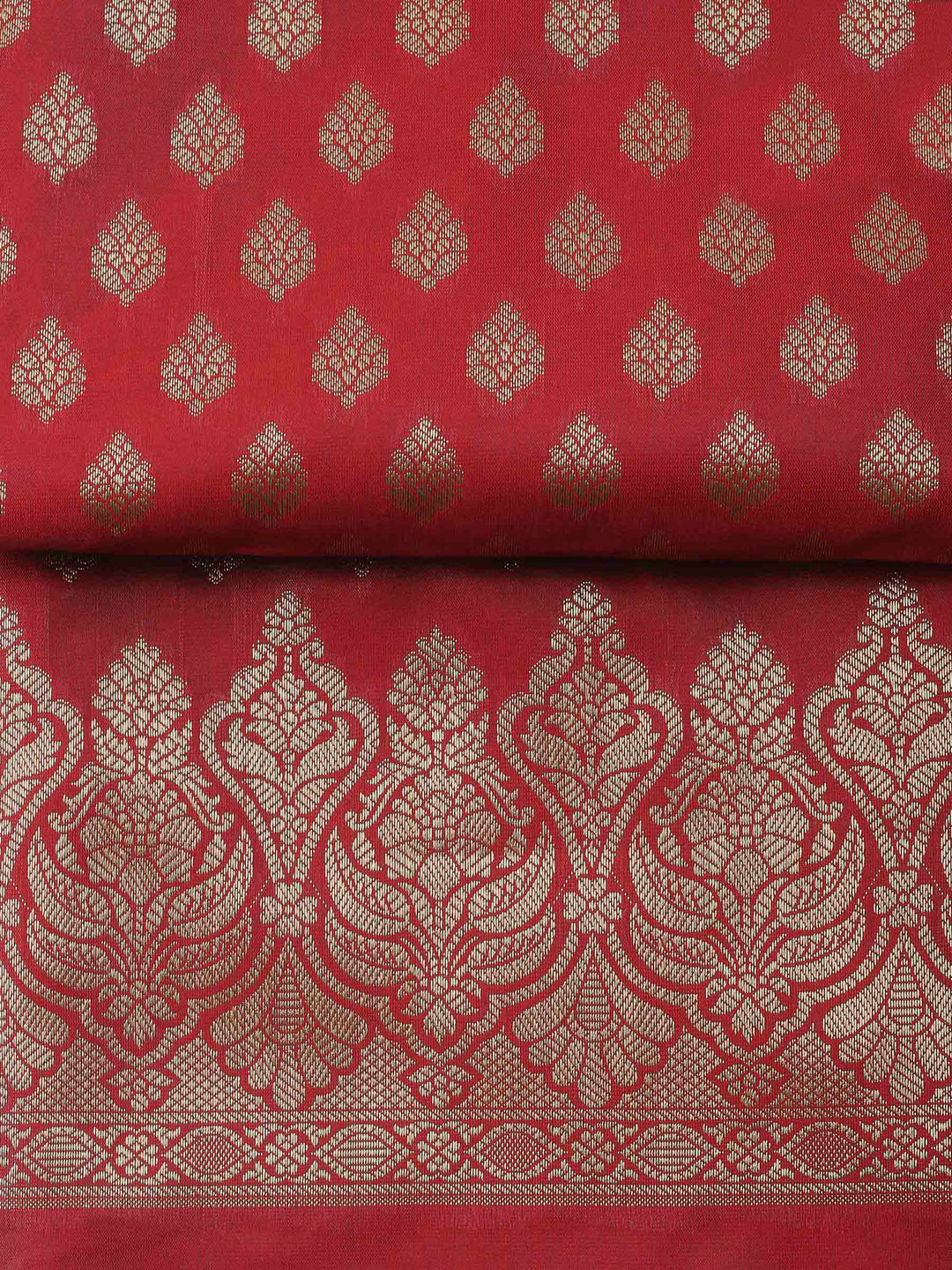 Red Woven Design Chanderi Unstitched Dress Material