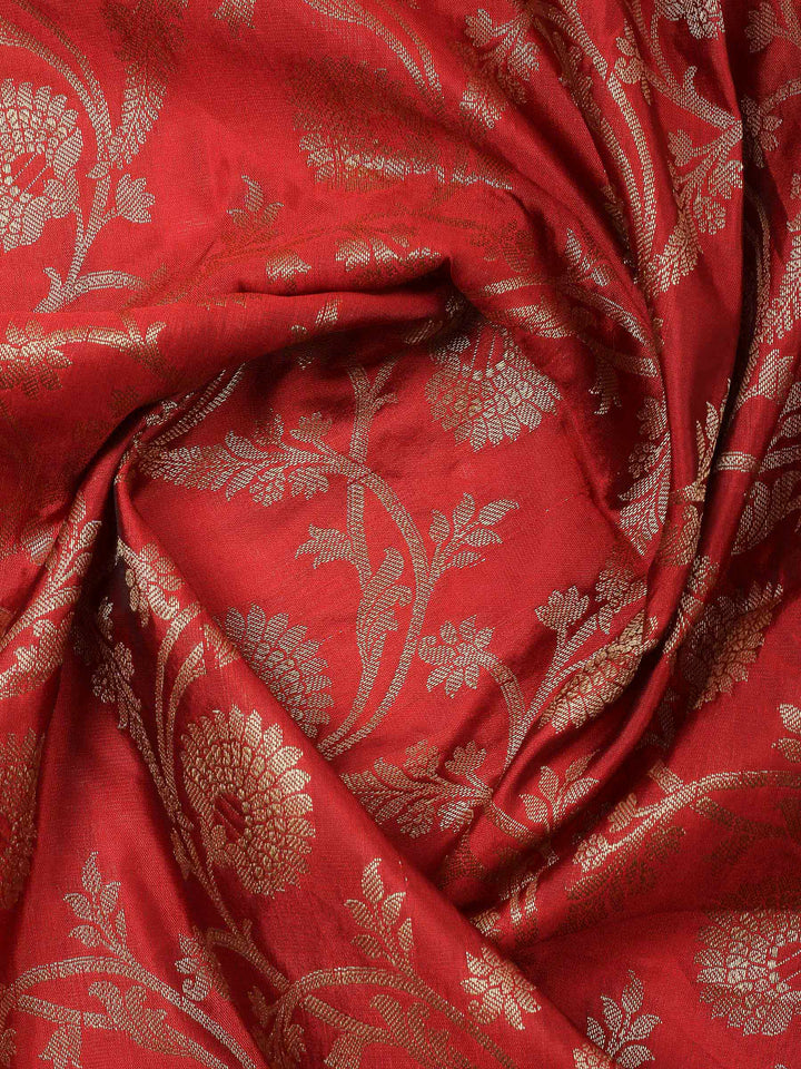 Red Woven Design Chanderi Unstitched Dress Material