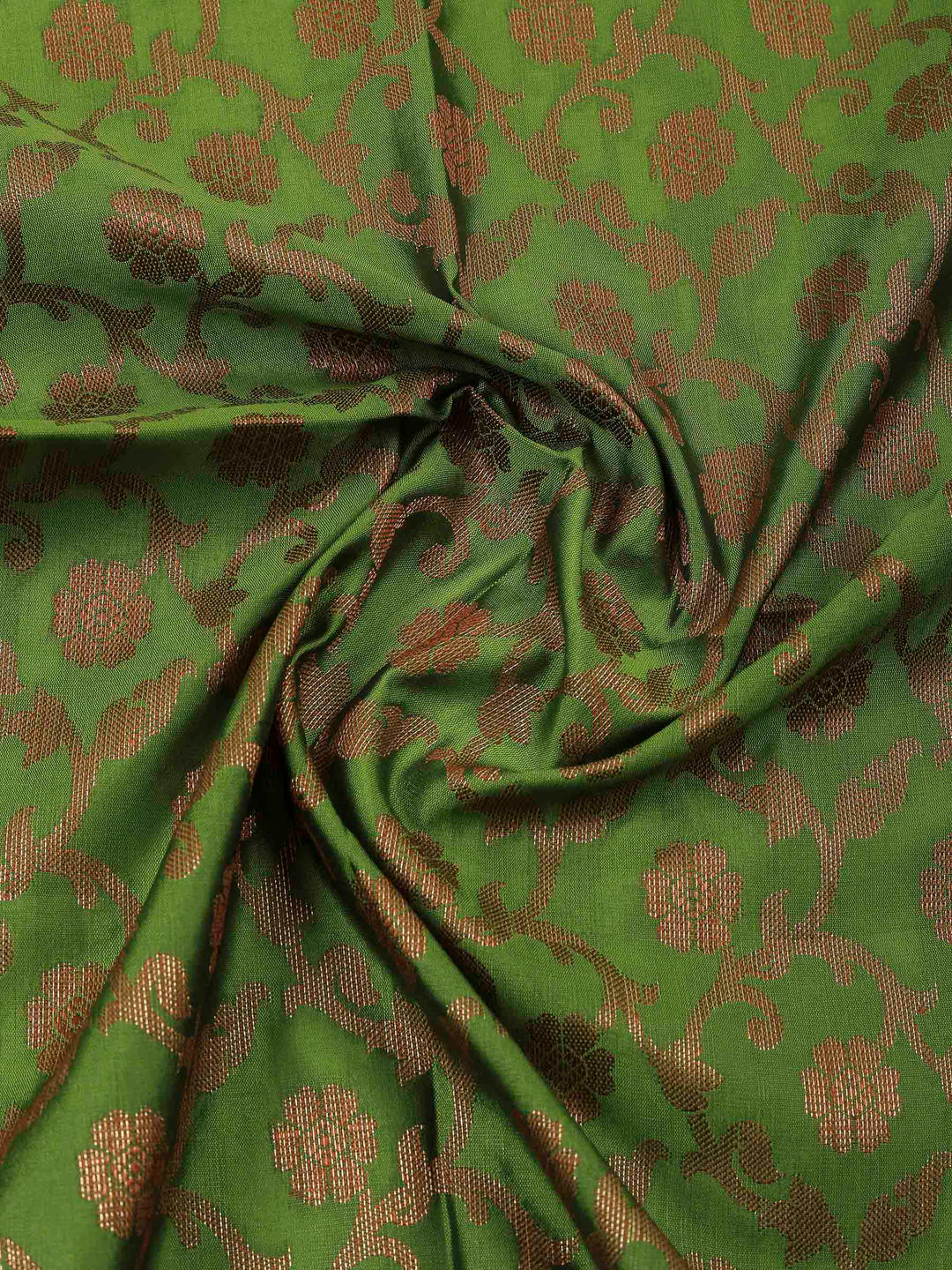 Beige Mehndi Chanderi Banarasi Unstitched Dress Material