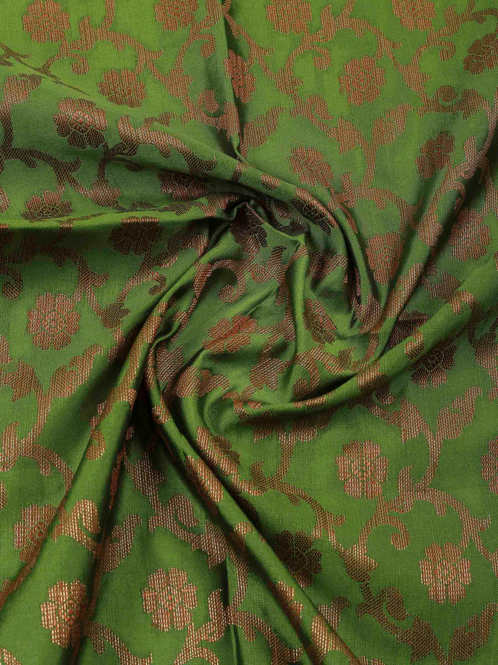 Beige Mehndi Chanderi Banarasi Unstitched Dress Material