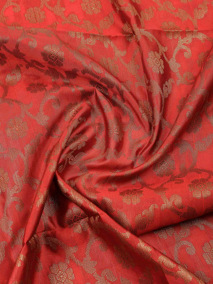 Beige Red Chanderi Banarasi Unstitched Dress Material