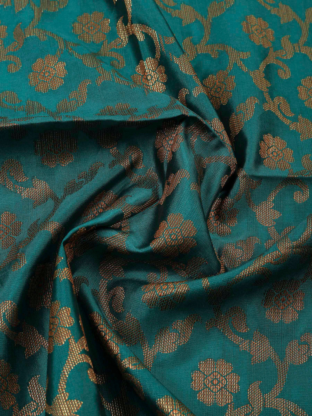 Beige Teal Blue Chanderi Banarasi Unstitched Dress Material