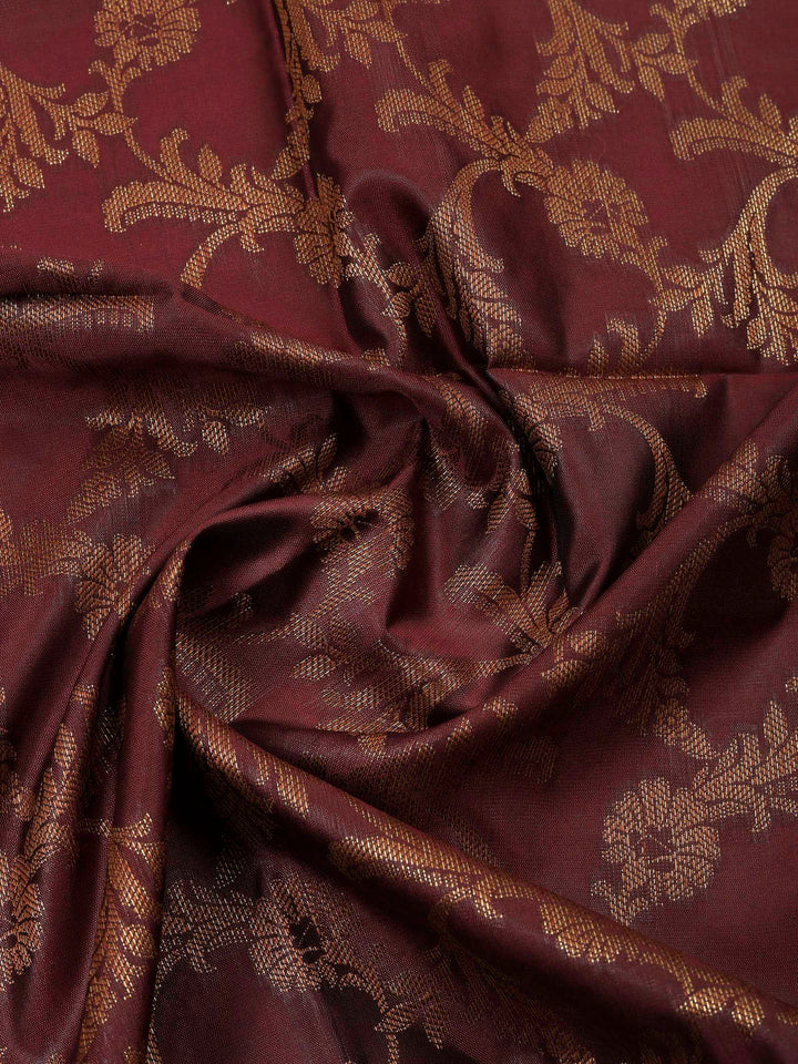 Beige-Wine Chanderi Banarasi Unstitched Dress Material