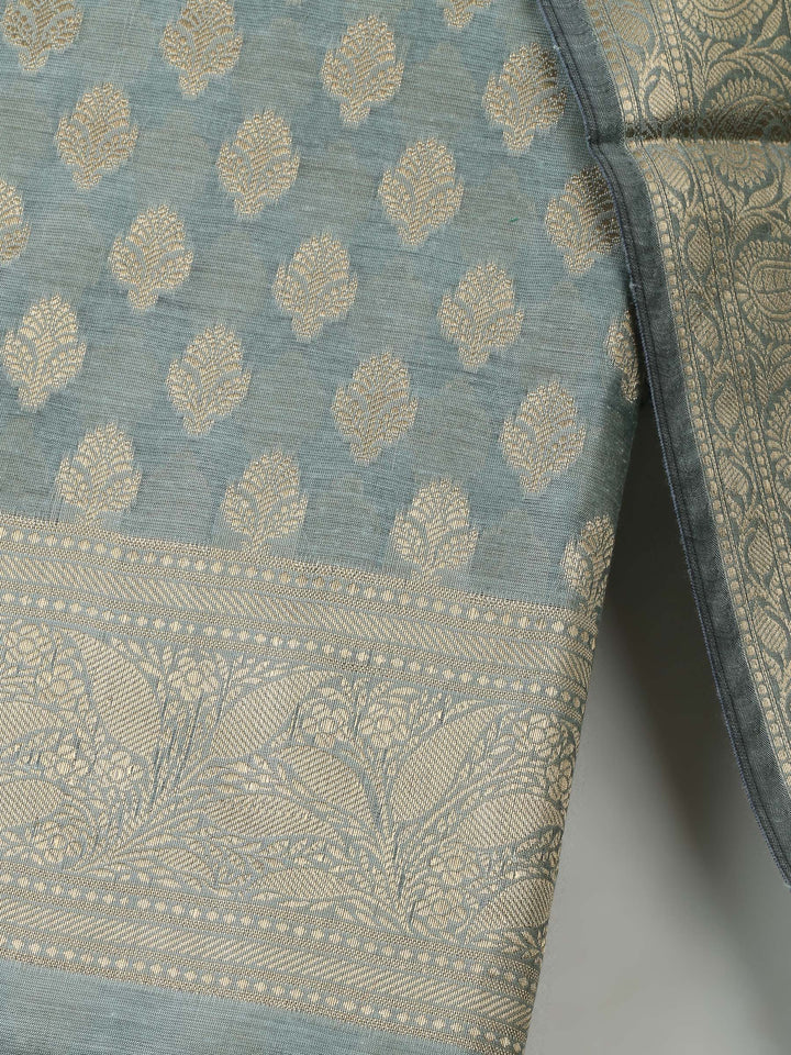 Aqua Chanderi Banarasi Unstitched Dress Material