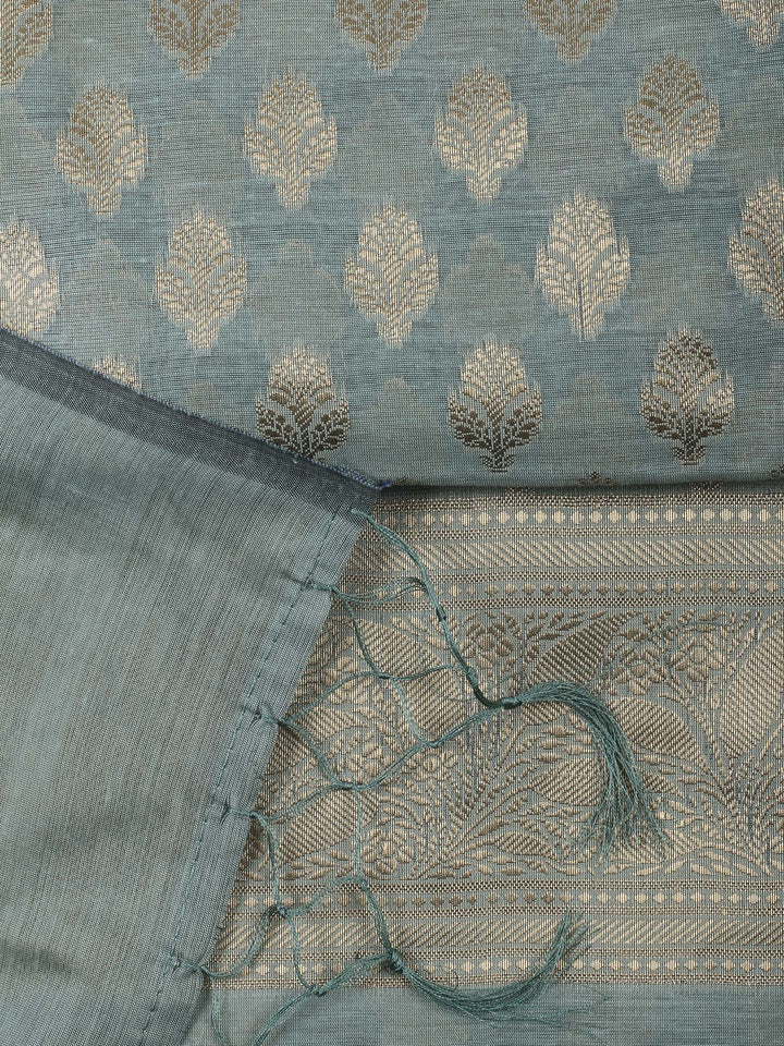 Aqua Chanderi Banarasi Unstitched Dress Material