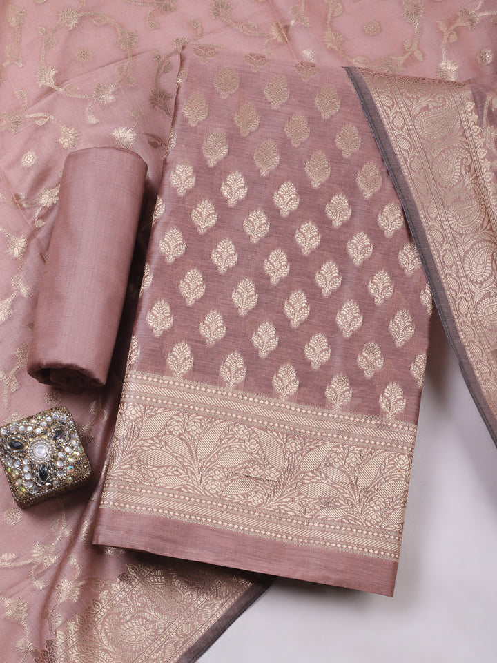 Dusty Pink Chanderi Banarasi Unstitched Dress Material