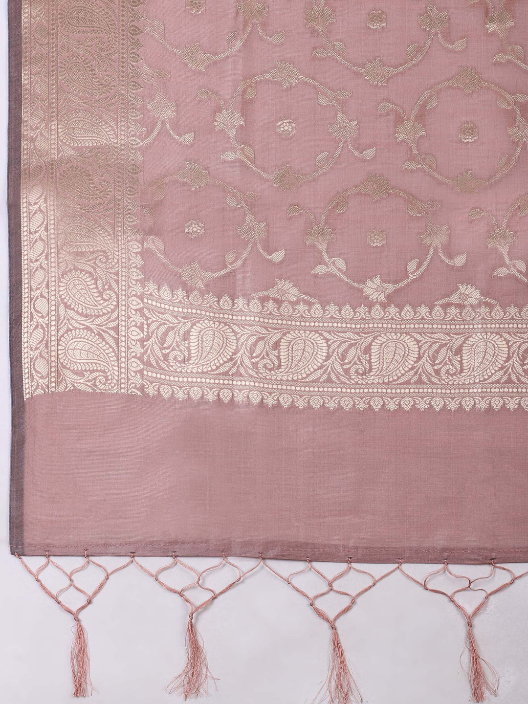 Dusty Pink Chanderi Banarasi Unstitched Dress Material