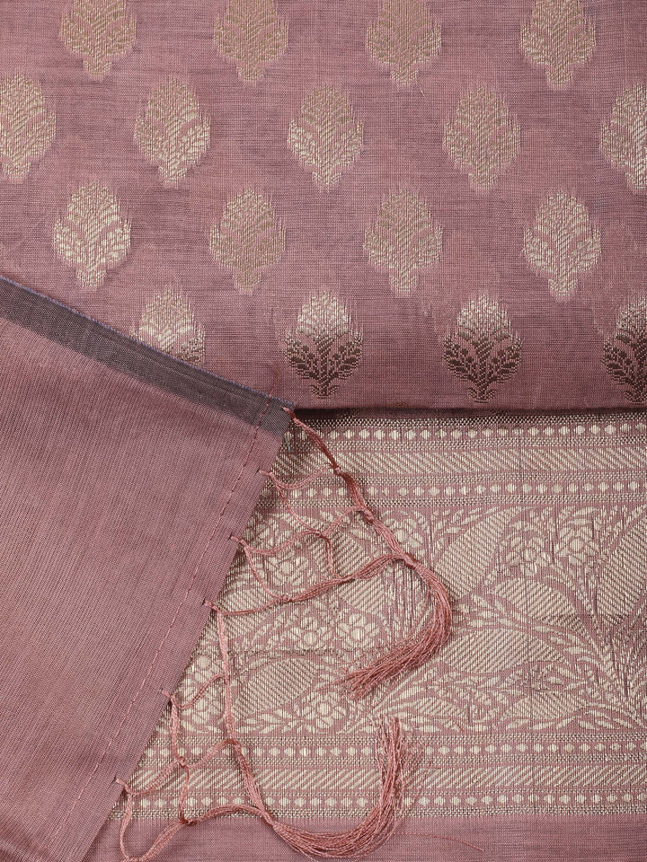 Dusty Pink Chanderi Banarasi Unstitched Dress Material