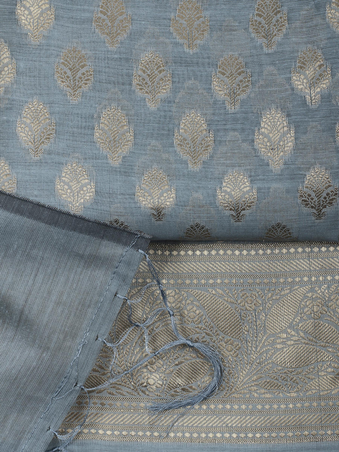 Grey Chanderi Banarasi Unstitched Dress Material