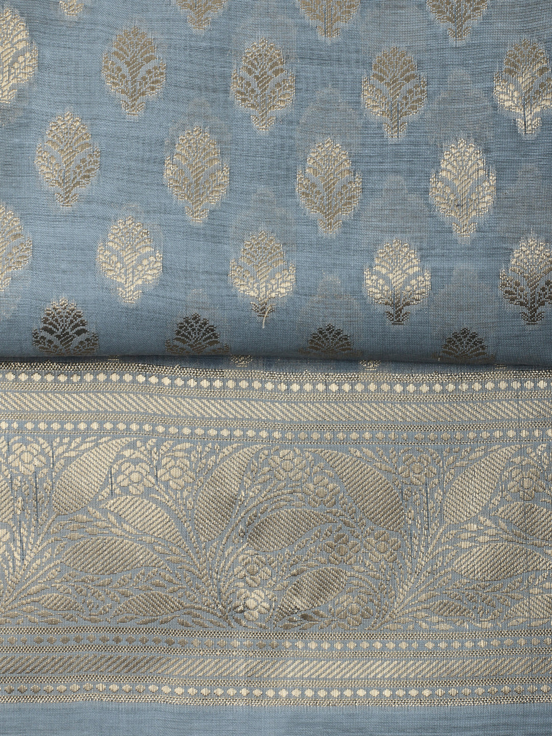 Grey Chanderi Banarasi Unstitched Dress Material