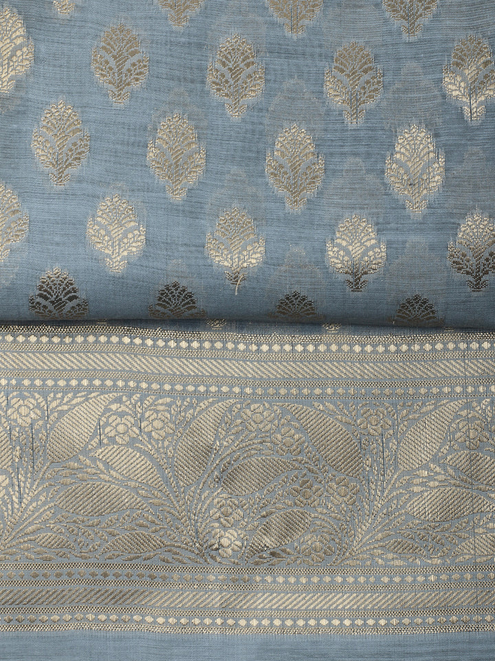 Grey Chanderi Banarasi Unstitched Dress Material