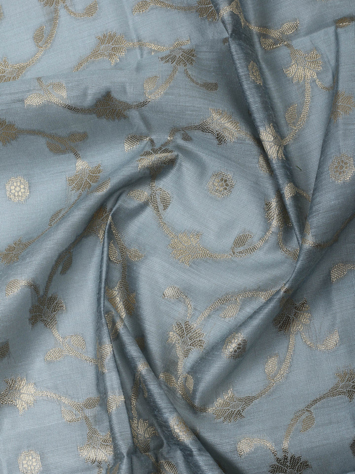 Grey Chanderi Banarasi Unstitched Dress Material