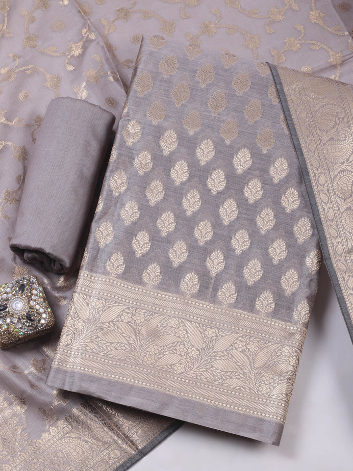 Mauve Chanderi Banarasi Unstitched Dress Material