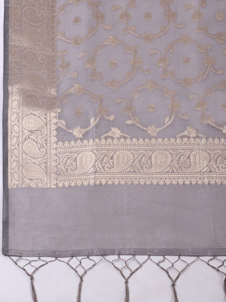 Mauve Chanderi Banarasi Unstitched Dress Material