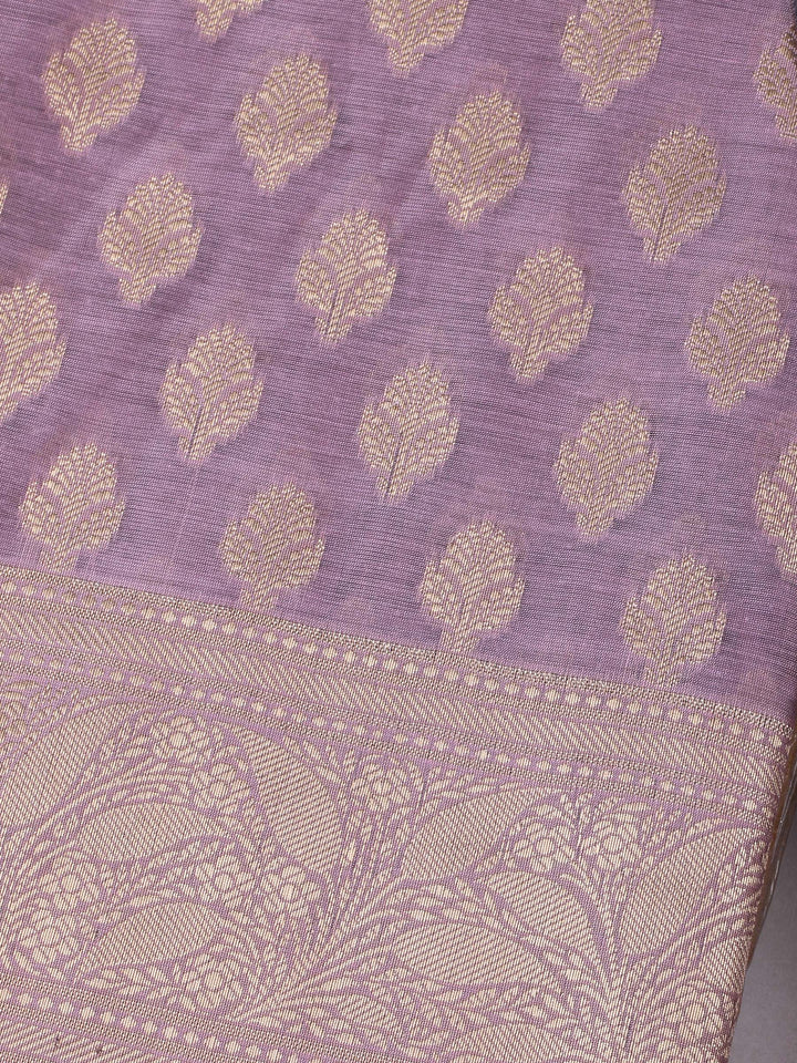 Pink Lavender Chanderi Banarasi Unstitched Dress Material