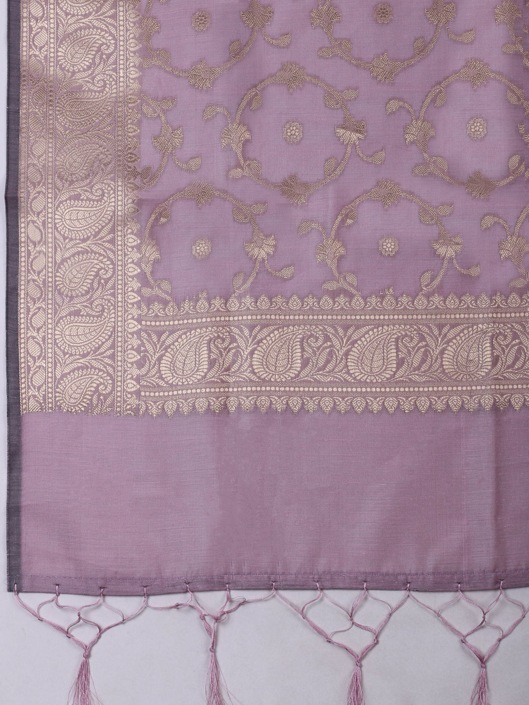 Pink Lavender Chanderi Banarasi Unstitched Dress Material