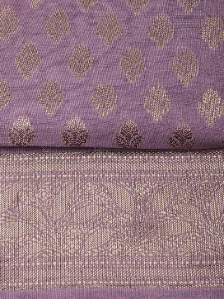 Pink Lavender Chanderi Banarasi Unstitched Dress Material