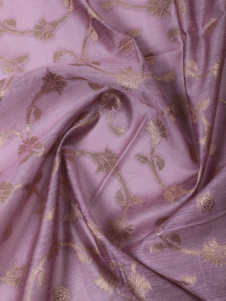 Pink Lavender Chanderi Banarasi Unstitched Dress Material