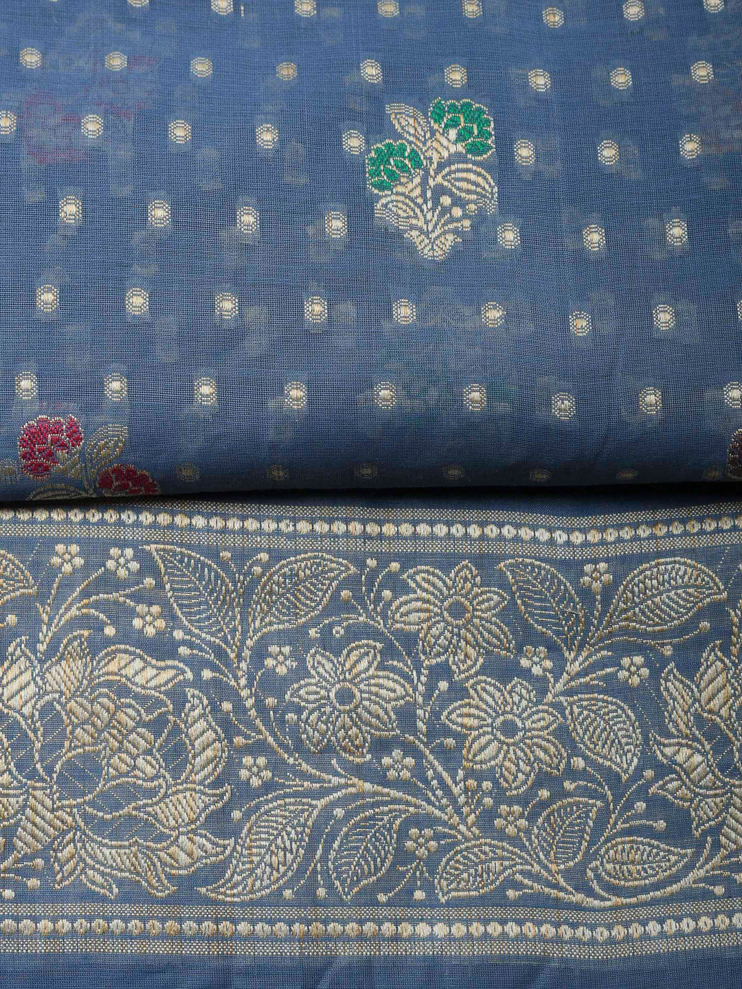 Grey Blue Banarasi Chanderi Unstitched Dress Material