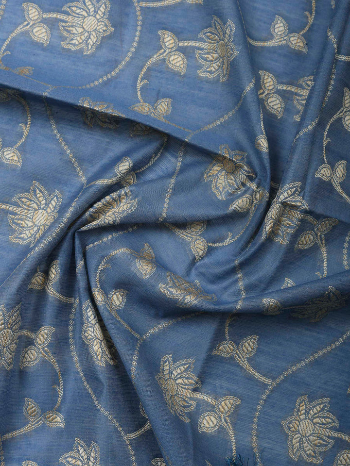 Grey Blue Banarasi Chanderi Unstitched Dress Material