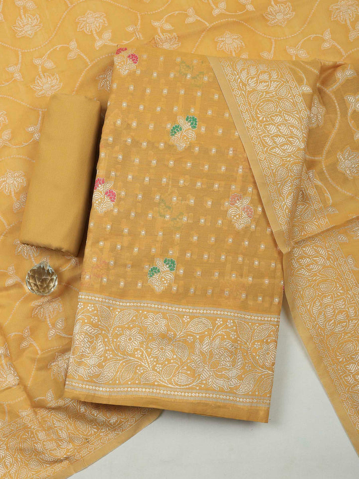 Mustard Banarasi Chanderi Unstitched Dress Material