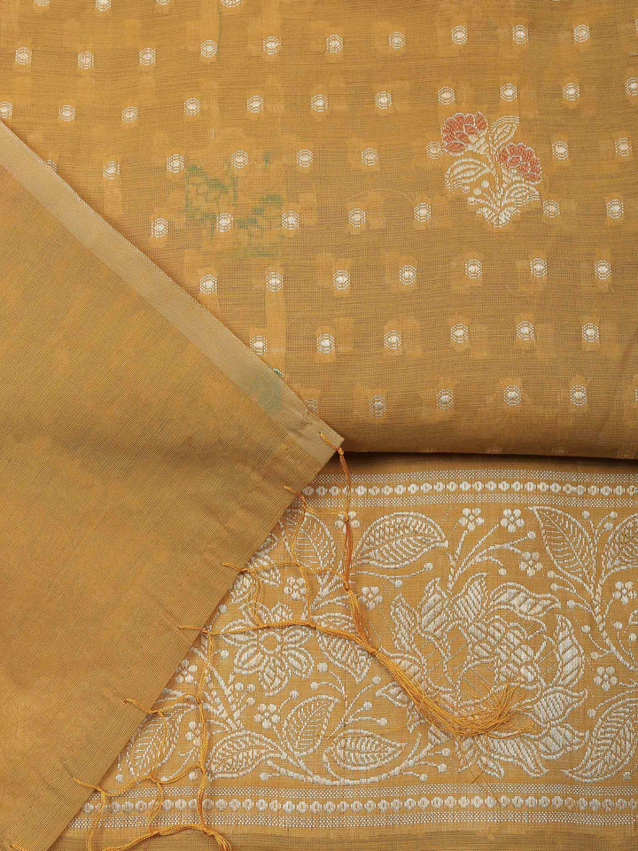 Mustard Banarasi Chanderi Unstitched Dress Material
