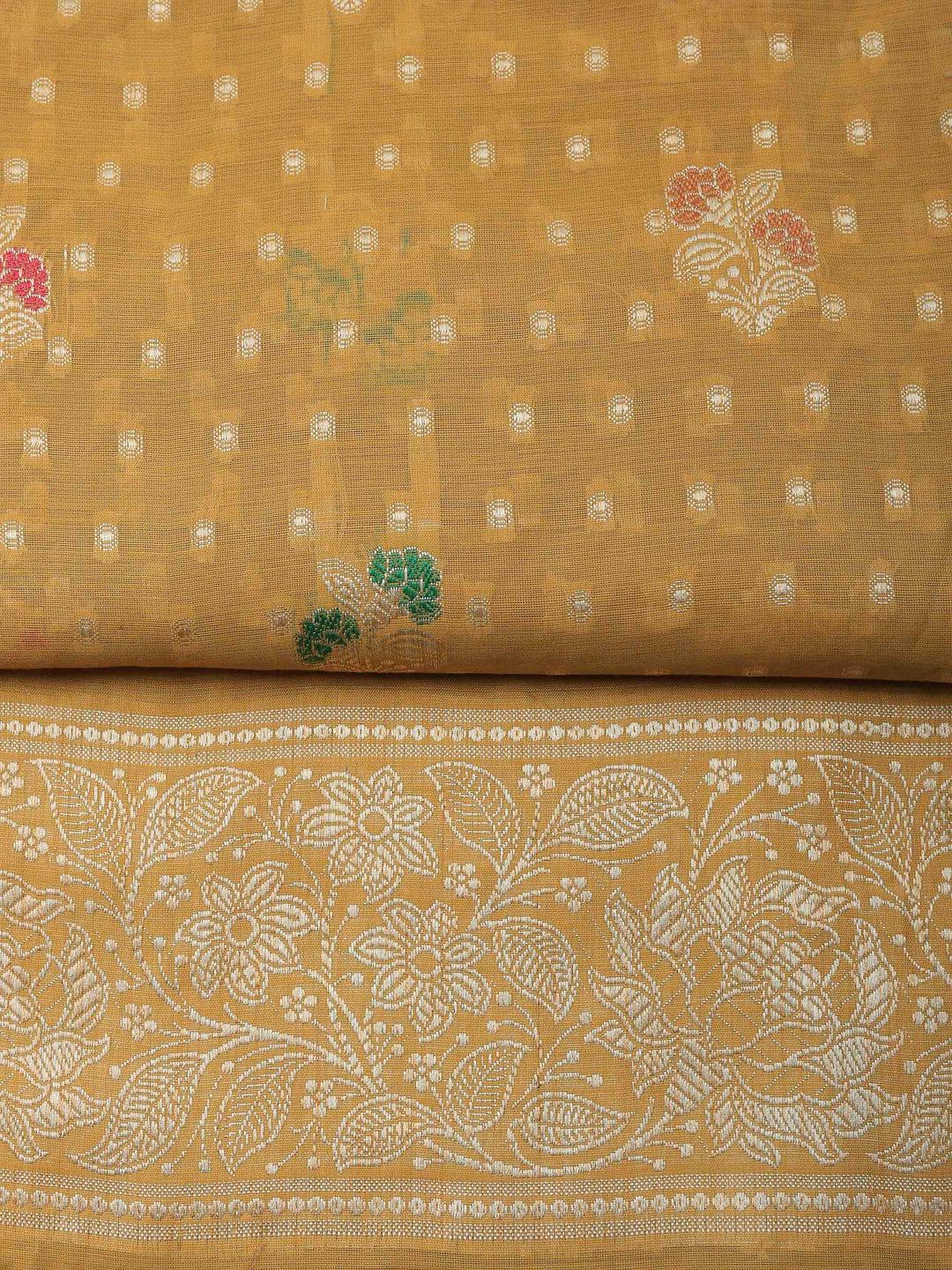 Mustard Banarasi Chanderi Unstitched Dress Material