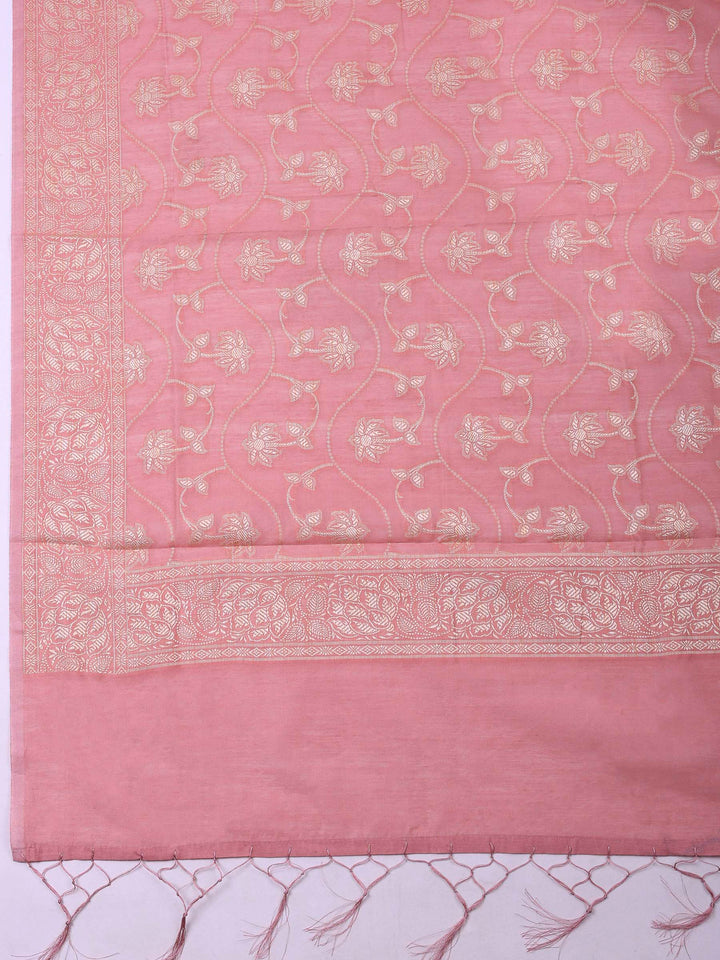 Pink Lt Banarasi Chanderi Unstitched Dress Material