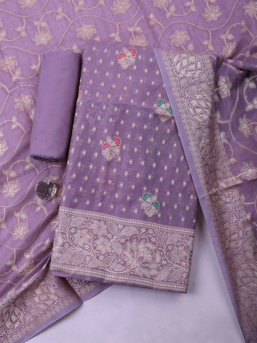 Purple Banarasi Chanderi Unstitched Dress Material