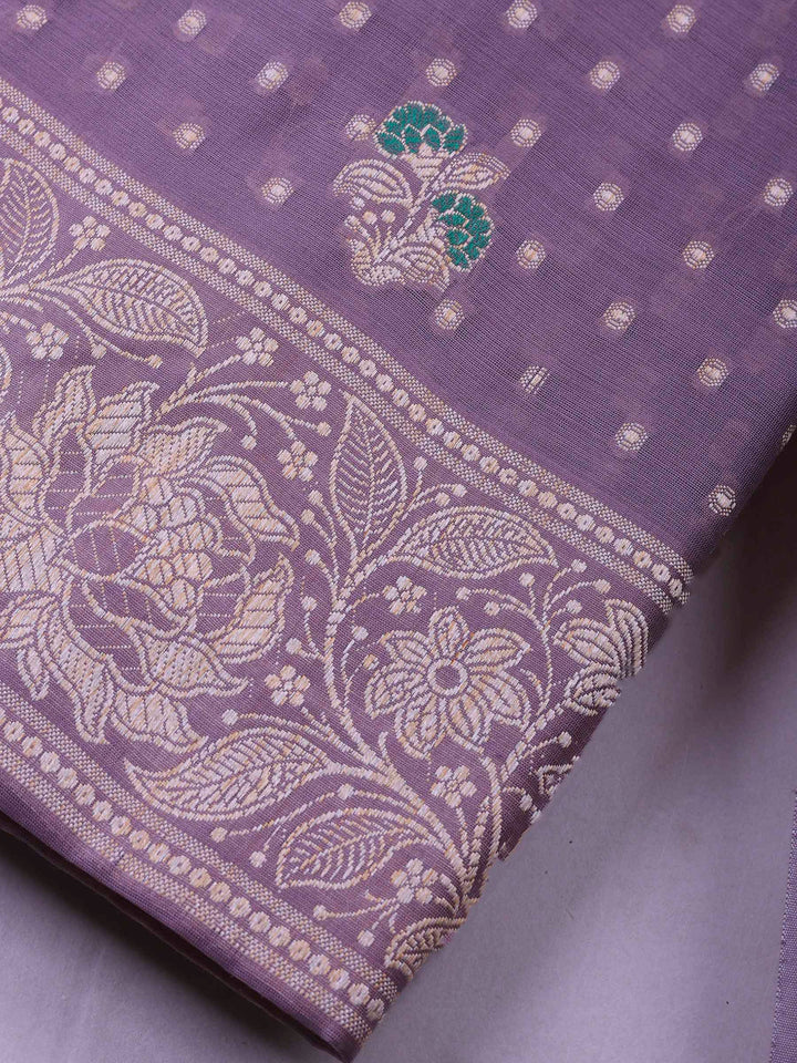 Purple Banarasi Chanderi Unstitched Dress Material