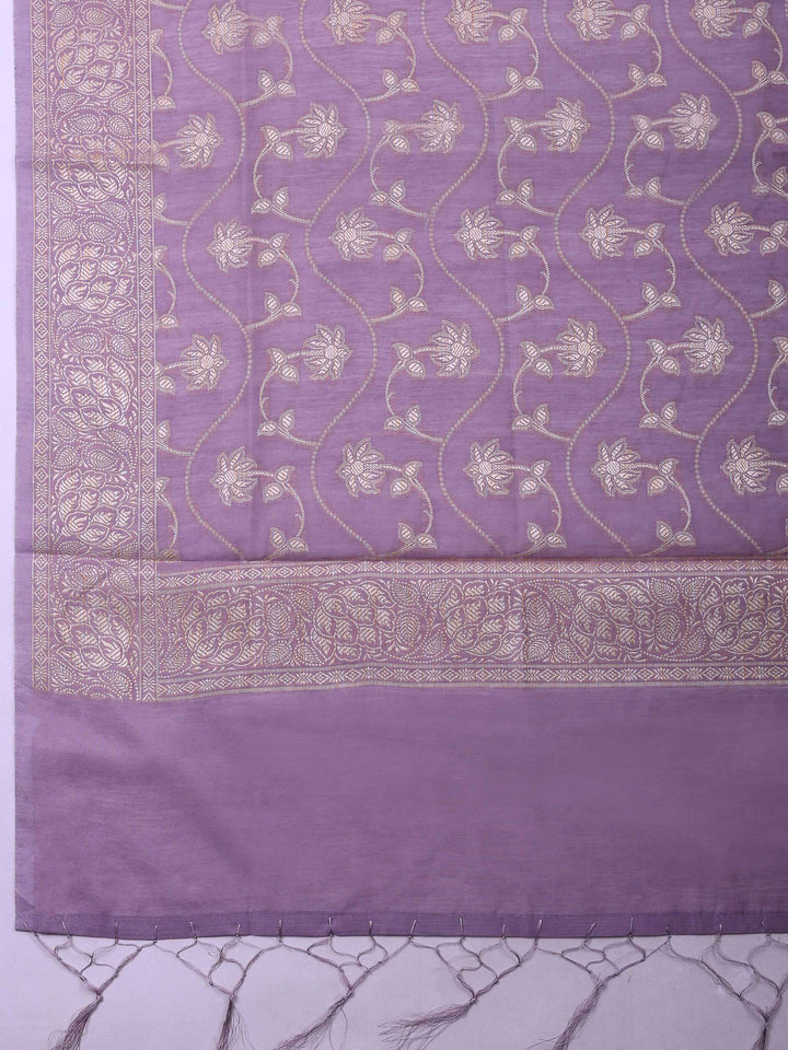 Purple Banarasi Chanderi Unstitched Dress Material
