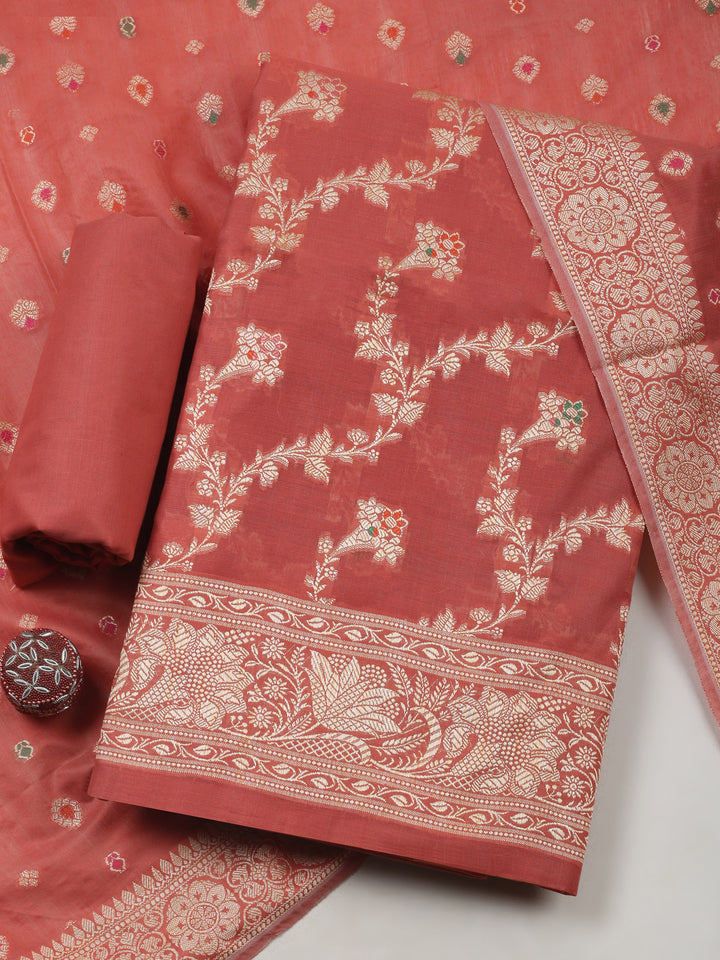Dusty Pink Chanderi Banarasi Unstitched Dress Material