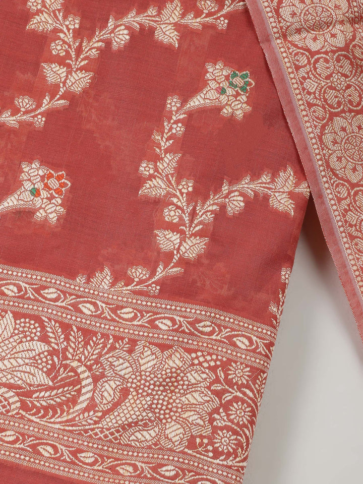 Dusty Pink Chanderi Banarasi Unstitched Dress Material