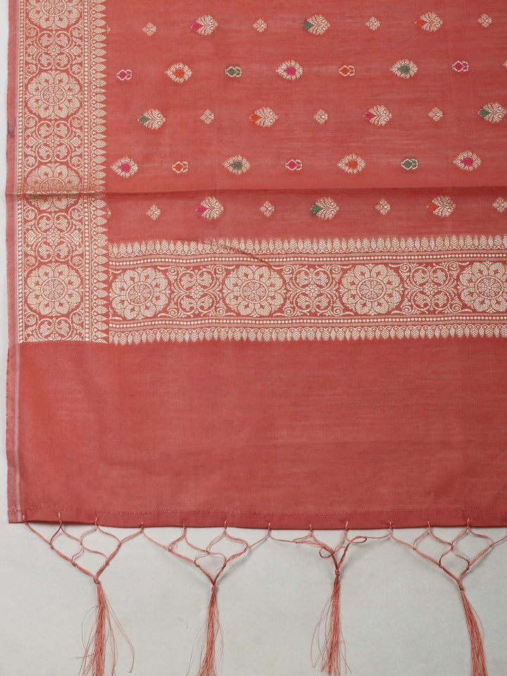 Dusty Pink Chanderi Banarasi Unstitched Dress Material