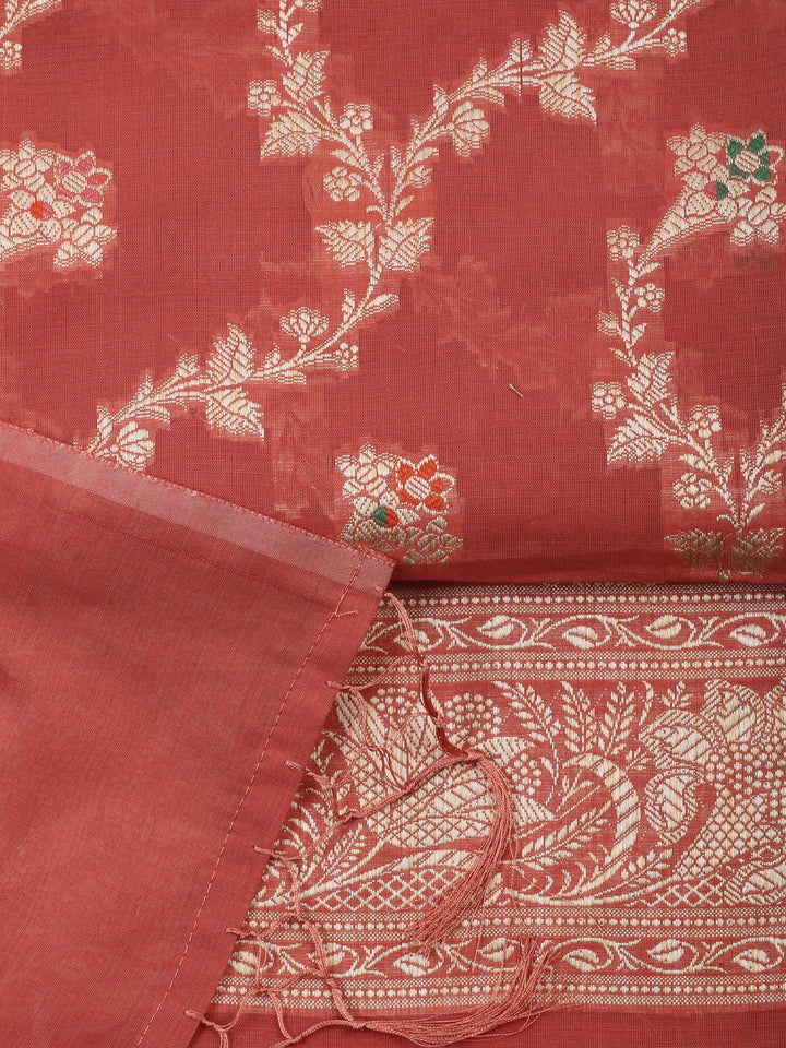 Dusty Pink Chanderi Banarasi Unstitched Dress Material