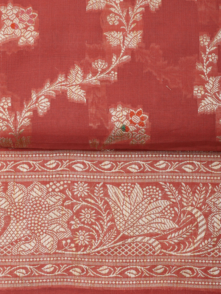 Dusty Pink Chanderi Banarasi Unstitched Dress Material