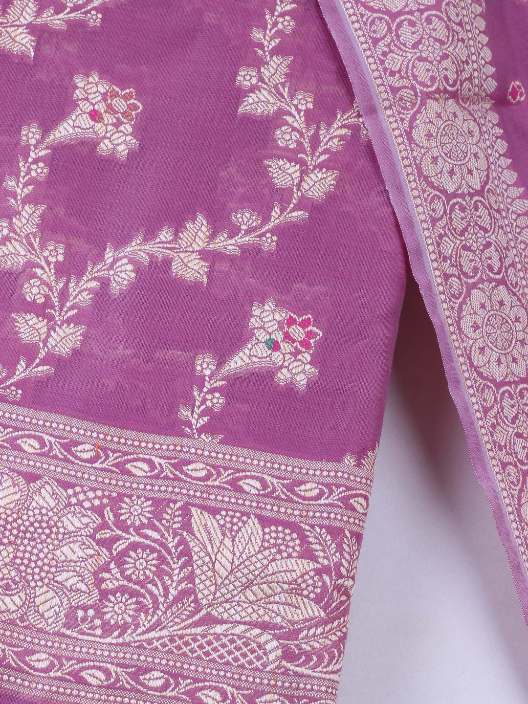 Lavender Chanderi Banarasi Unstitched Dress Material