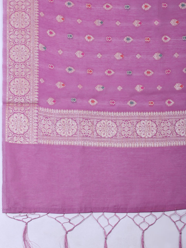 Lavender Chanderi Banarasi Unstitched Dress Material