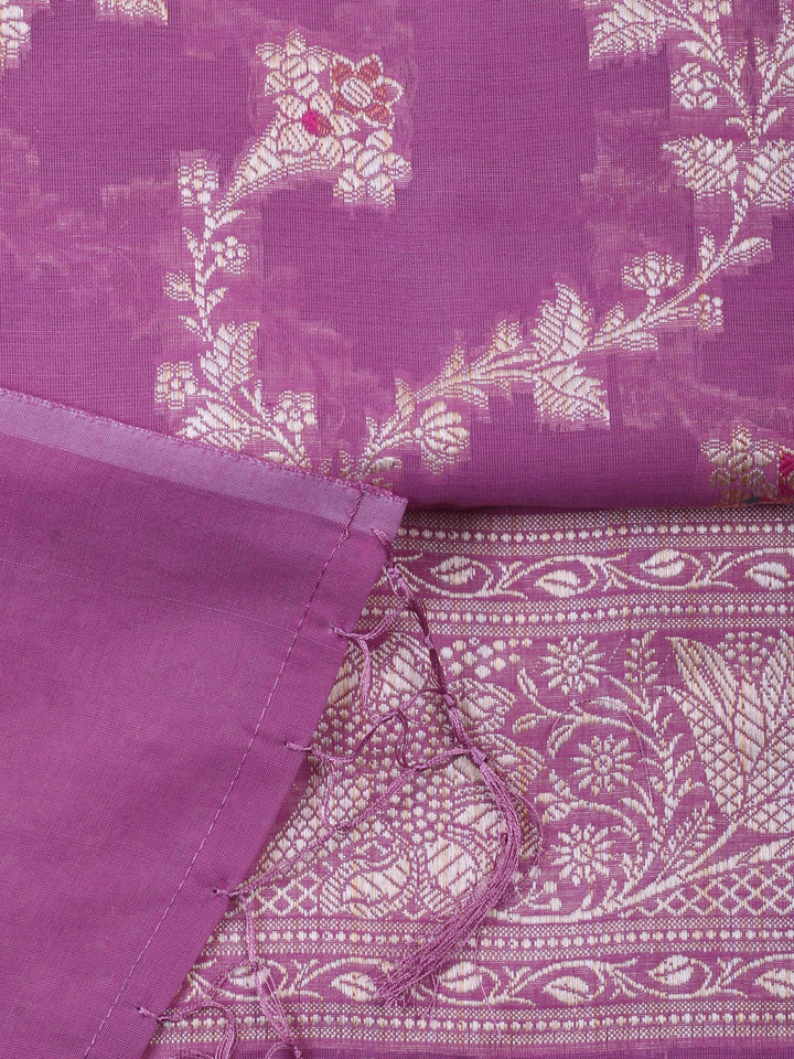 Lavender Chanderi Banarasi Unstitched Dress Material