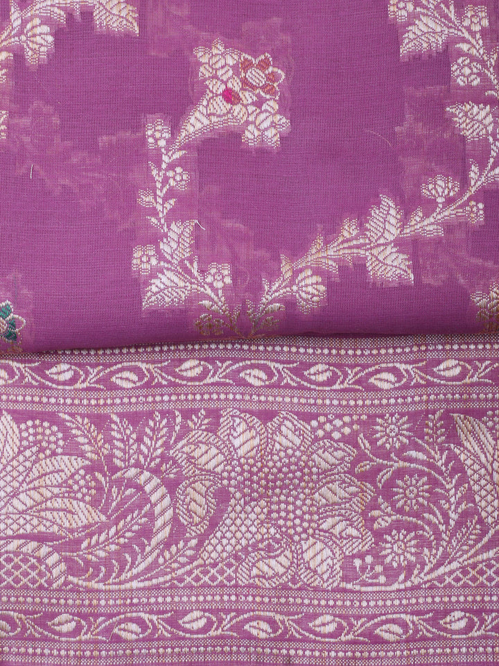 Lavender Chanderi Banarasi Unstitched Dress Material